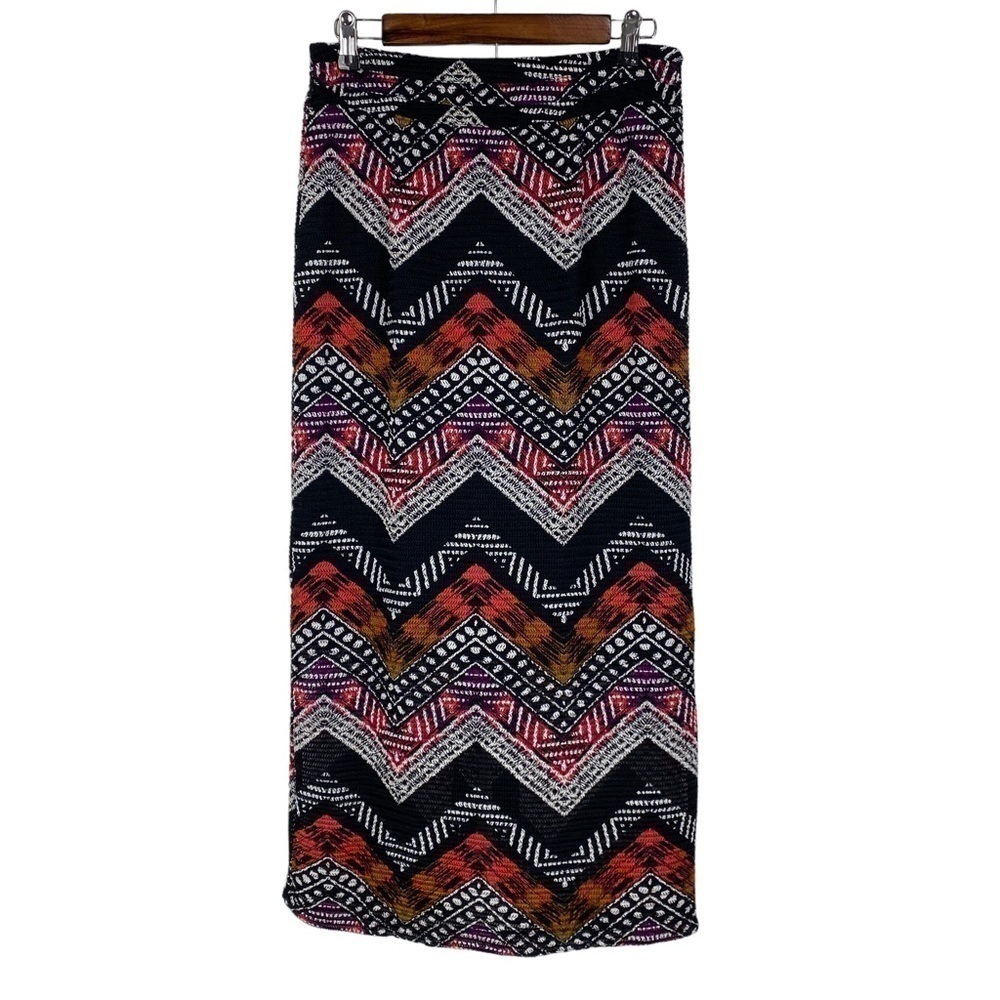 Cato‎ Boho Chevron Crocheted 2-Layer Maxi Skirt Black Lining Women's Small Black